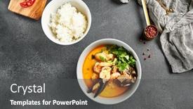  Presentation with spicy food - Beautiful presentation design featuring tom-yum-soup-with-spicy backdrop and a dark gray colored foreground