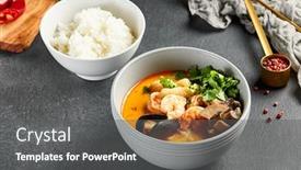 Presentation with spicy food - Beautiful presentation theme featuring tom-yum-soup-with-spicy backdrop and a dark gray colored foreground