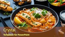  Presentation with thai - Slide set having tom-yum-thai-soup background and a tawny brown colored foreground