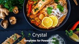  Presentation with thai - PPT theme with tom-yum-thai-soup background and a navy blue colored foreground