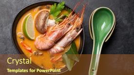  Presentation with milk coconut - Amazing PPT theme having tom-yum-traditional-thai-soup backdrop and a tawny brown colored foreground