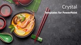  Presentation with green coconut - PPT theme with tom-yum-traditional-thai-soup background and a gray colored foreground