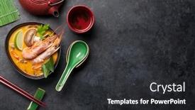  Presentation with green coconut - PPT theme having tom-yum-traditional-thai-soup background and a dark gray colored foreground