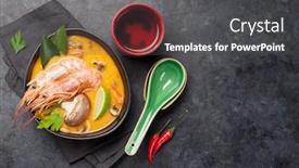  Presentation with green coconut - Theme having tom-yum-traditional-thai-soup background and a dark gray colored foreground