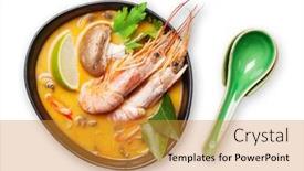  Presentation with milk coconut - PPT theme featuring tom-yum-traditional-thai-soup background and a gold colored foreground