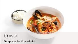  Presentation with spicy food - Theme having tom-yum-with-seafood background and a lemonade colored foreground