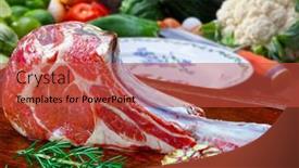 Presentation with raw meat - Slides having tomahawk-meat-raw-food-vegetables background and a red colored foreground