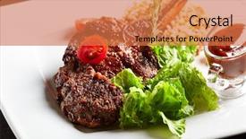  Presentation with barbecue ribs - Beautiful PPT theme featuring tomahawk steak - grilled restaurant food - veal backdrop and a coral colored foreground