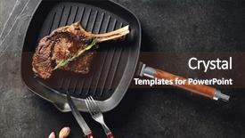  Presentation with barbecue ribs - Slide deck with tomahawk steak - grilled restaurant food - veal background and a tawny brown colored foreground