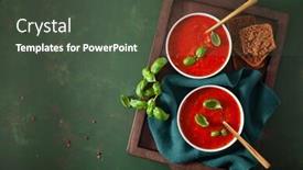  Presentation with soup - Cool new presentation design with tomato-and-bell-pepper-vegetarian backdrop and a dark gray colored foreground