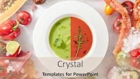  Presentation with shrimps - Beautiful slide set featuring tomato-and-cucumber-gazpacho backdrop and a coral colored foreground