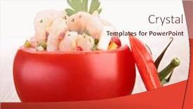  Presentation with shrimp - Amazing slide deck having tomato and shrimp backdrop and a sky blue colored foreground