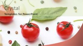  Presentation with vegan diet - Colorful slide deck enhanced with tomato-basil-spices-pepper-garlic backdrop and a soft green colored foreground