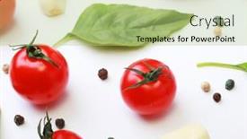  Presentation with vegan diet - Audience pleasing presentation design consisting of tomato-cherry-basil-spices-pepper backdrop and a mint green colored foreground