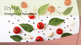  Presentation with organic cooking - Presentation theme having tomato-cherry-basil-spices-pepper background and a  colored foreground