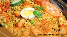  Presentation with chicken curry - Presentation enhanced with tomato egg - indian chicken tikka biriani curry background and a gold colored foreground