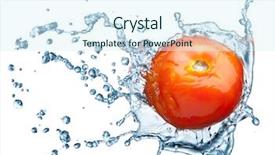 Presentation with spring holy water - Audience pleasing theme consisting of tomato in spray of water backdrop and a sky blue colored foreground