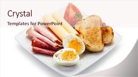  Presentation with breakfast - PPT layouts consisting of tomato jam - breakfast - eggs toast ham background and a sky blue colored foreground