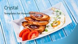  Presentation with fresh toast sandwiches egg - Cool new PPT layouts with tomato jam - breakfast - fried egg toasts backdrop and a light blue colored foreground