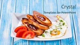  Presentation with egg - Slide set consisting of tomato jam - breakfast - fried egg toasts background and a light blue colored foreground
