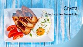  Presentation with egg - Beautiful slide deck featuring tomato jam - breakfast - fried egg toasts backdrop and a light blue colored foreground
