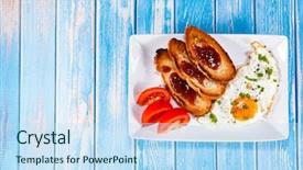  Presentation with egg - PPT theme with tomato jam - breakfast - fried egg toasts background and a sky blue colored foreground