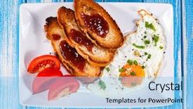  Presentation with egg - Colorful slide set enhanced with tomato jam - breakfast - fried egg toasts backdrop and a light blue colored foreground