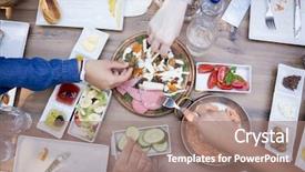  Presentation with breakfast - Audience pleasing theme consisting of tomato jam - family gathering for eating breakfast backdrop and a coral colored foreground