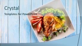  Presentation with chicken little chicks - Audience pleasing slides consisting of tomato jam - grilled chicken fillet with apples backdrop and a sky blue colored foreground