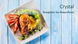  Presentation with grilled chicken - Amazing theme having tomato jam - grilled chicken fillet with apples backdrop and a sky blue colored foreground