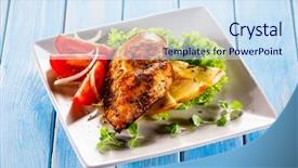  Presentation with grilled chicken - Amazing slide deck having tomato jam - grilled chicken fillet with apples backdrop and a sky blue colored foreground