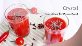  Presentation with tomato juice - PPT theme with tomato juice in glasses and fresh vegetables on napkin on wooden background background and a sky blue colored foreground