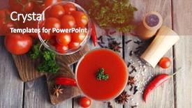  Presentation with goblet - Amazing slides having tomato juice in goblet and fresh vegetables on cutting board on wooden background backdrop and a tawny brown colored foreground