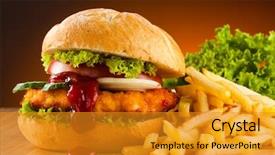  Presentation with hamburger - Presentation with junk fried food - big hamburger french fries background and a gold colored foreground