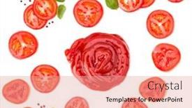  Presentation with tomato ketchup - Slide deck having tomato-ketchup-drops-creative-layout background and a coral colored foreground