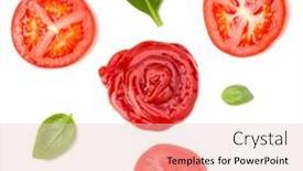  Presentation with tomato ketchup - Audience pleasing PPT theme consisting of tomato-ketchup-drops-creative-layout backdrop and a lemonade colored foreground