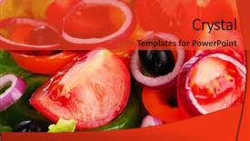  Presentation with man watching woman preparing vegetables - Theme with tomato leaf miner - many delicious summer vegetables background and a  colored foreground