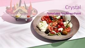  Presentation with palm leaves - Amazing presentation theme having tomato-olives-and-mozzarella-salad backdrop and a lemonade colored foreground