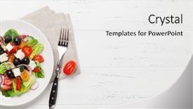  Presentation with olive oil - Beautiful slide set featuring tomato pepper lettuce onion feta backdrop and a white colored foreground