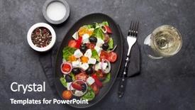  Presentation with olive oil - Cool new PPT theme with tomato pepper lettuce onion feta backdrop and a dark gray colored foreground