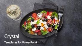  Presentation with olive oil - Theme having tomato pepper lettuce onion feta background and a dark gray colored foreground