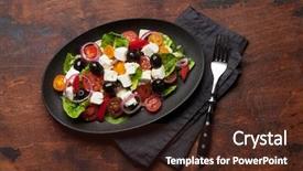  Presentation with olive oil - Cool new slide set with tomato pepper lettuce onion feta backdrop and a tawny brown colored foreground