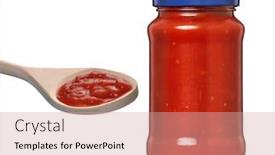  Presentation with tomato - Audience pleasing slides consisting of tomato-preserve-sauce-glass-jar backdrop and a coral colored foreground