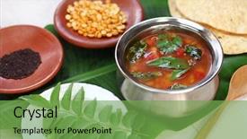  Presentation with indian food - Theme featuring tomato rasam south indian soup background and a seafoam green colored foreground