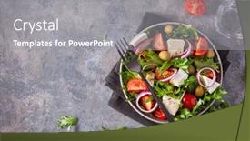  Presentation with tomato - Colorful theme enhanced with tomato-salad-with-brie-cheese backdrop and a gray colored foreground