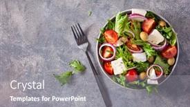  Presentation with lettuce - Cool new PPT theme with tomato-salad-with-brie-cheese backdrop and a gray colored foreground