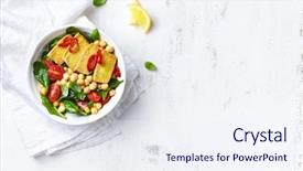  Presentation with vegan food - Audience pleasing presentation design consisting of tomato salad with fried tofu backdrop and a sky blue colored foreground