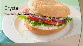  Presentation with bagel - PPT theme enhanced with tomato sandwich on bagel with cream cheese onion lettuce alfalfa sprouts background and a coral colored foreground