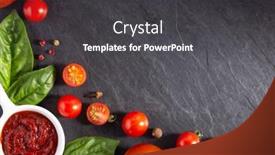  Presentation with tomato ketchup - Presentation theme with tomato-sauce-and-fresh-tomatoes background and a dark gray colored foreground