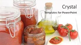  Presentation with tomato - Colorful presentation theme enhanced with tomato sauce and fresh tomatoes backdrop and a white colored foreground